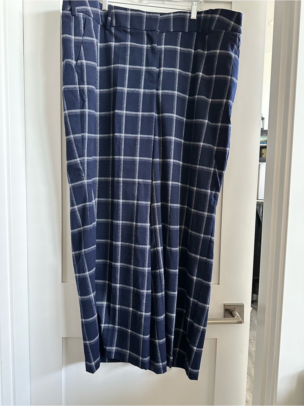 Lane Bryant Navy and White Windowpane Trousers